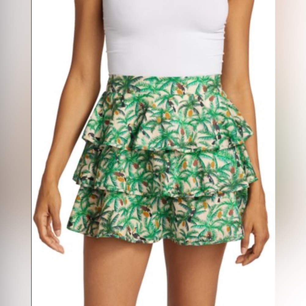 FARM Rio Leafy Green Ruffle Mini Skirt